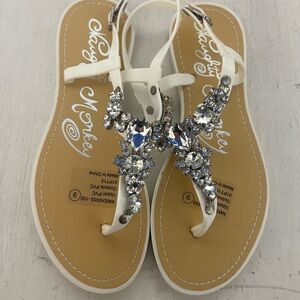 Naughty Monkey White Sandals with Silver Jewel Embellishments - Wedding Sandals